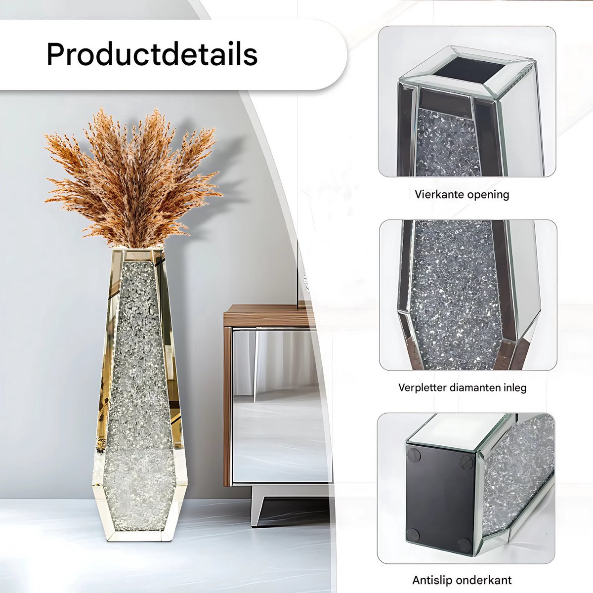 Decoratieve Vloervaas Opulence - Dublin - Grote hoge vaas - Voor Pampas Gras of Kunstbloemen - 68 CM - Voor binnen