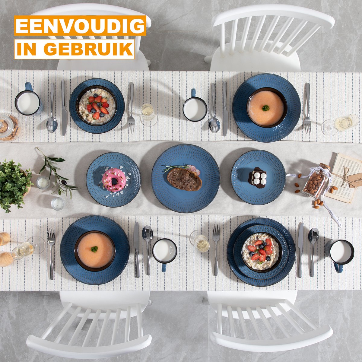 Morencia Serviesset - 48 delig - 8 persoons - Sky blauw - Dinerborden - Bordenset - Diepe borden - Ontbijtborden - Servies - Keukenservies