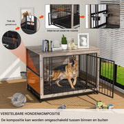 Houten Hondenbenche Zyrell - Hondenren - Hondenkrat Bijzettafel met Afneembare Kommen en Dienblad - Dubbele Deuren Hondenkennel voor Middelgrote Honden Binnen - 99 x 63 x 75 cm - Wit