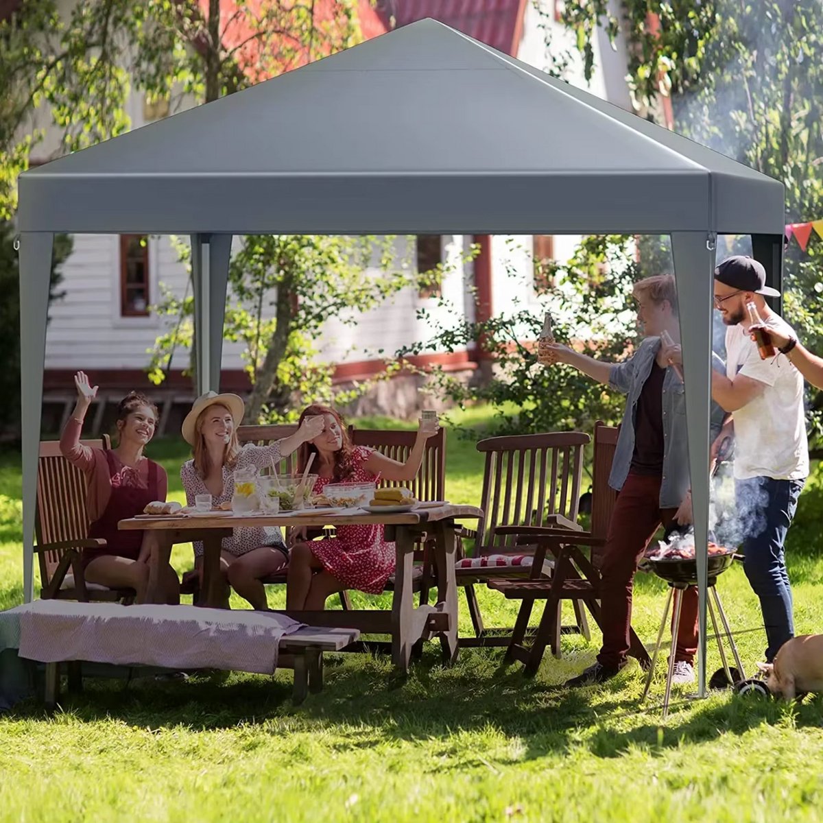 Partytent met zijwanden - 300x300cm - Feesttent - Opvouwbaar - Donkergrijs - Easy up - Paviljoen - Waterdicht weerbestendig - In hoogte verstelbaar