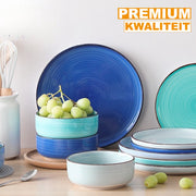 Montario Serviesset - 32 delig - 8 persoons - Rainbow blue - Dinerborden - Bordenset - Diepe borden - Ontbijtborden - Servies - Keukenservies