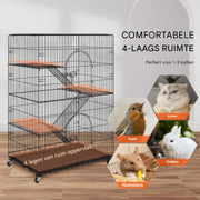 Kattenkooi - Metalen kattenbench kooi - 4 Niveaus - 3 Ladders - Voor binnen - 2 Deuren