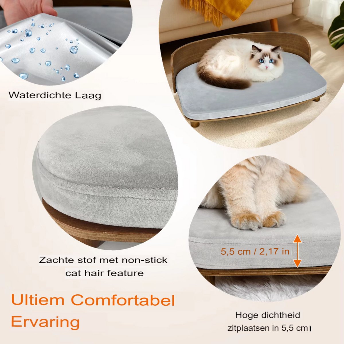 Verhoogde Kattenmand - 84cm - Kattenbed - Houten kattenbench voor Binnen - Lounge Fauteuil voor Katten, Puppies of Kleine Dieren