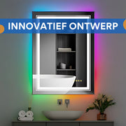 Badkamerspiegel Luvio - Met RGB verlichting - 70x90cm - Rechthoekig - Voor Badkamer, Make-up & Wandmontage - Dimbaar licht