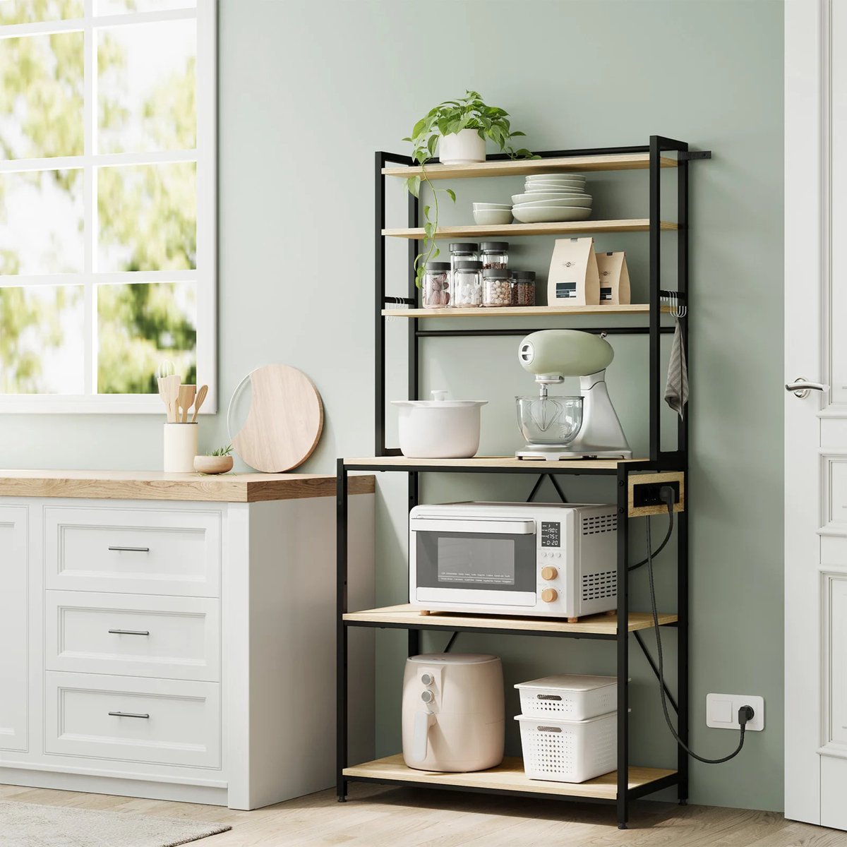 Opbergkast - Keuken orginazer - Wandkast – Voor keuken / woonkamer – Met stopcontact – Light Oak - Maat XL