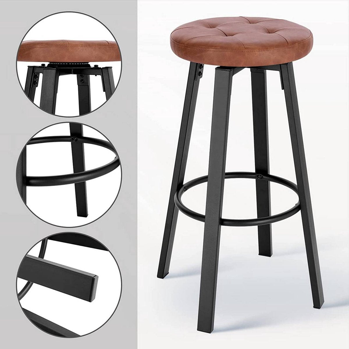 Barkruk Nori - Bruin - Met rugleuning - Barstoelen ergonomisch - Zithoogte 60-82cm - Set van 2 - Keuken en bar