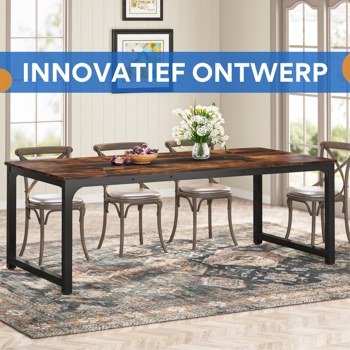 Eettafel Avira - 200cm - Voor 6-8 personen - Voor Keuken of eetkamer - Bruin