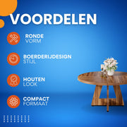 Ronde Eettafel Paris - Voor 4 personen - 120cm - Voor Keuken of eetkamer - Bruin