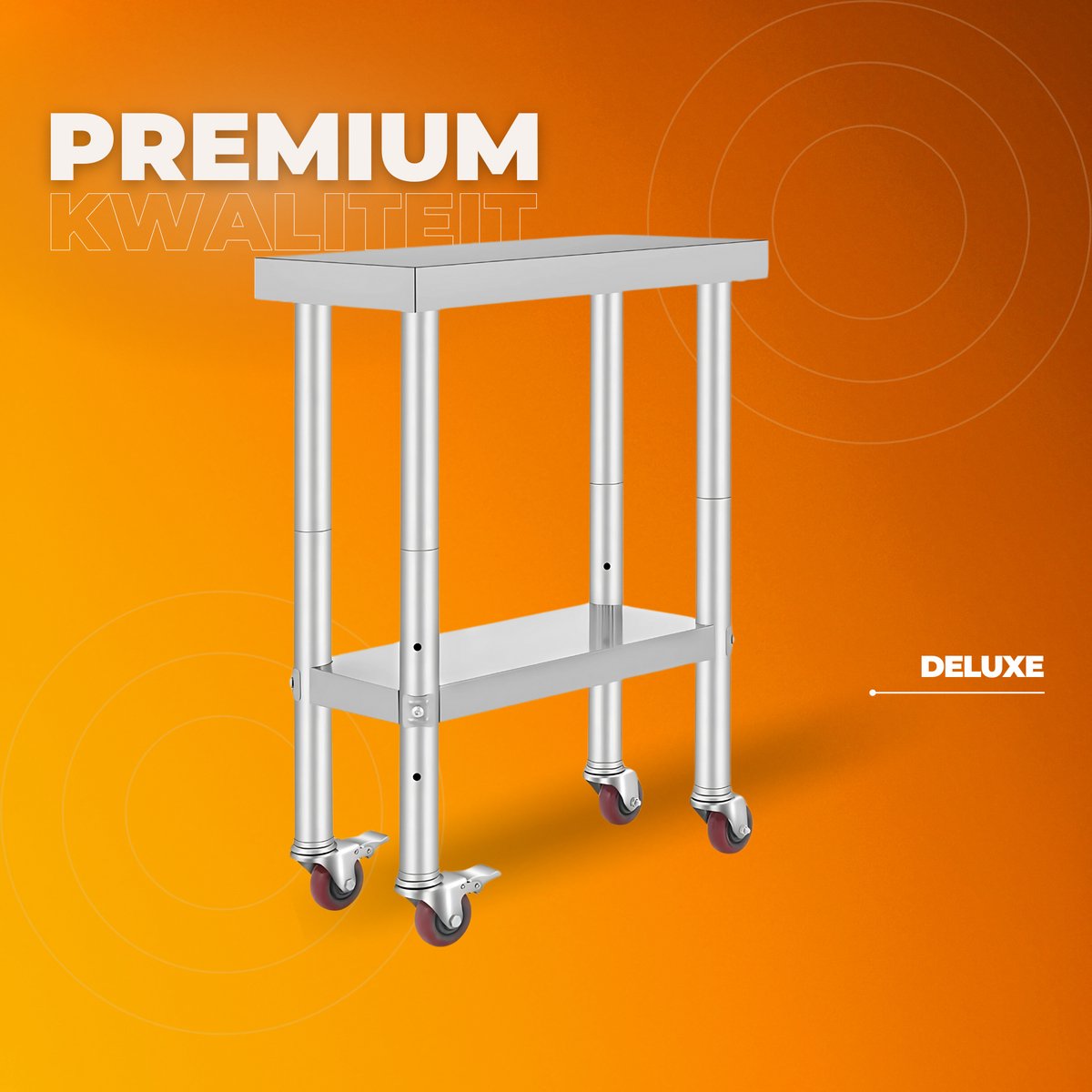 Keukentafel horeca - RVS - Werktafel met wielen - Bijzettafel verplaatsbaar - Keukeneiland