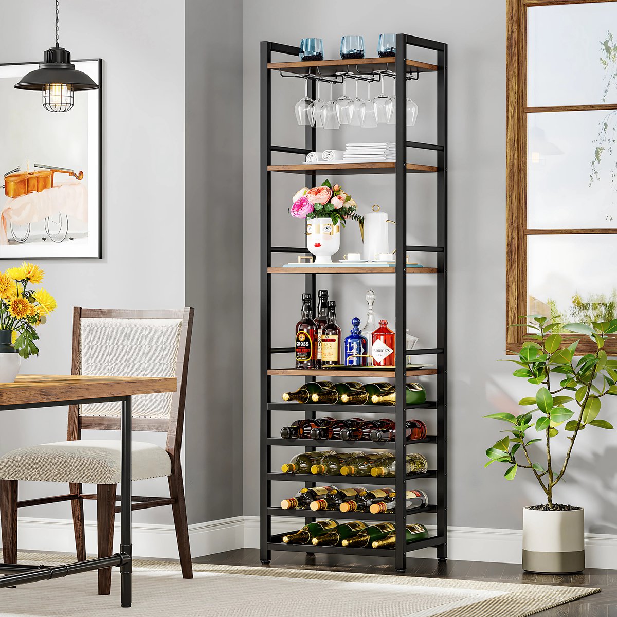 Wijnrek voor 12 flessen - Wijnkast - 6 lagen - Barkast - Glazenhouder - Bar, keuken of woonkamer