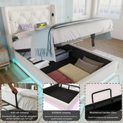 Eenpersoonsbed - Kinderbed - Kinderbedden - Jeugdbed - Voor Slaapkamer of Jeugdkamer - Met USB-C & 3-zijdig Hoofdeinde - Hydraulisch Bed met Opbergruimte - Wit PU Leer - 90x200cm