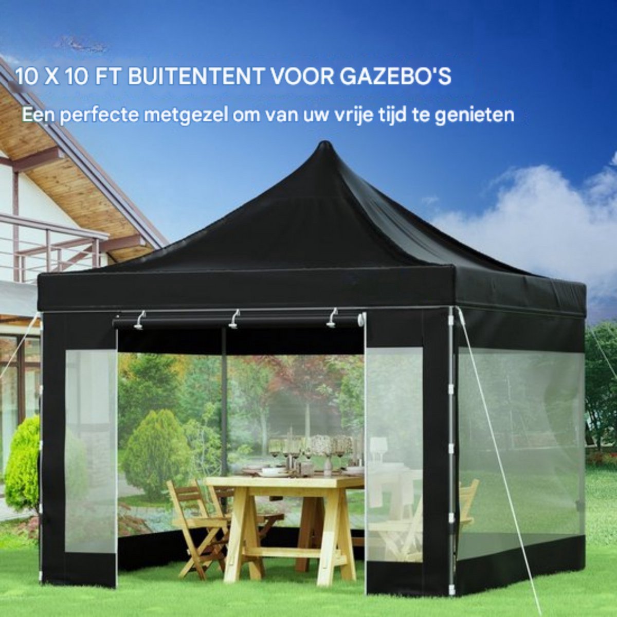 Partytent 3x3 meter - Met zijkanten - Vouwtent - Zwart - Paviljoen - Opbouwbaar - PVC tent - Tuintent