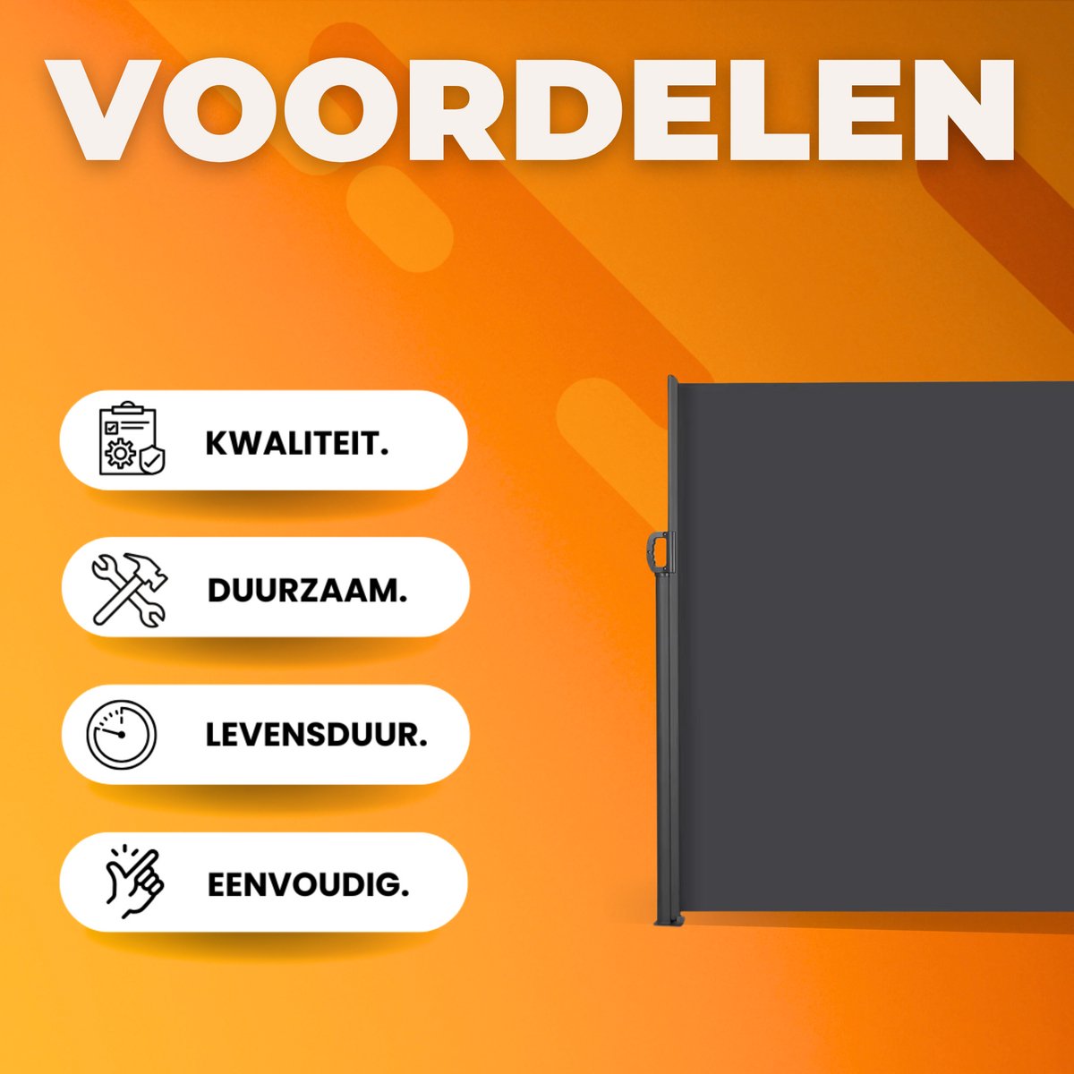 Windscherm uittrekbaar - 350x180cm - Zijluifel voor buitenterras - Terrasscherm - Uitschuifbaar - Camping - Balkon of tuin - Grijs