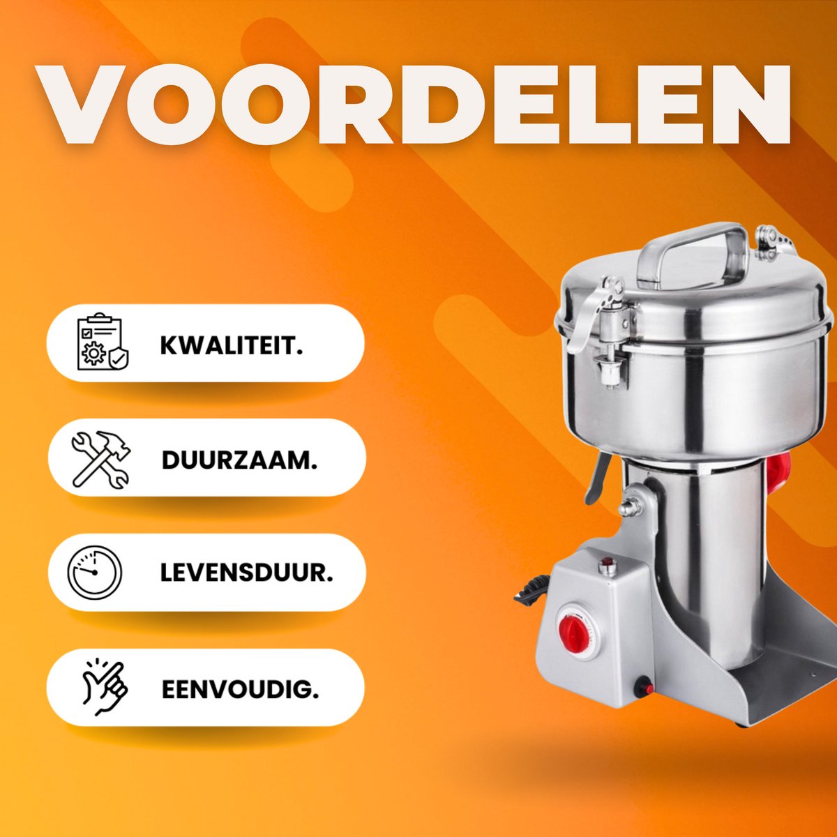 Elektrische Graanmolen - Kruidenmolen - Specerijenmolen - Spice grinder - Kruidenmaler - 1800W - RVS