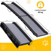 Opvouwbare loopplank - Hondentrap voor honden - Hondenloopplank - Draagbaar voor Honden tot 90 kg - Inklapbaar - Voor Auto's, Vrachtwagens en SUV's - 156cm - Grijs