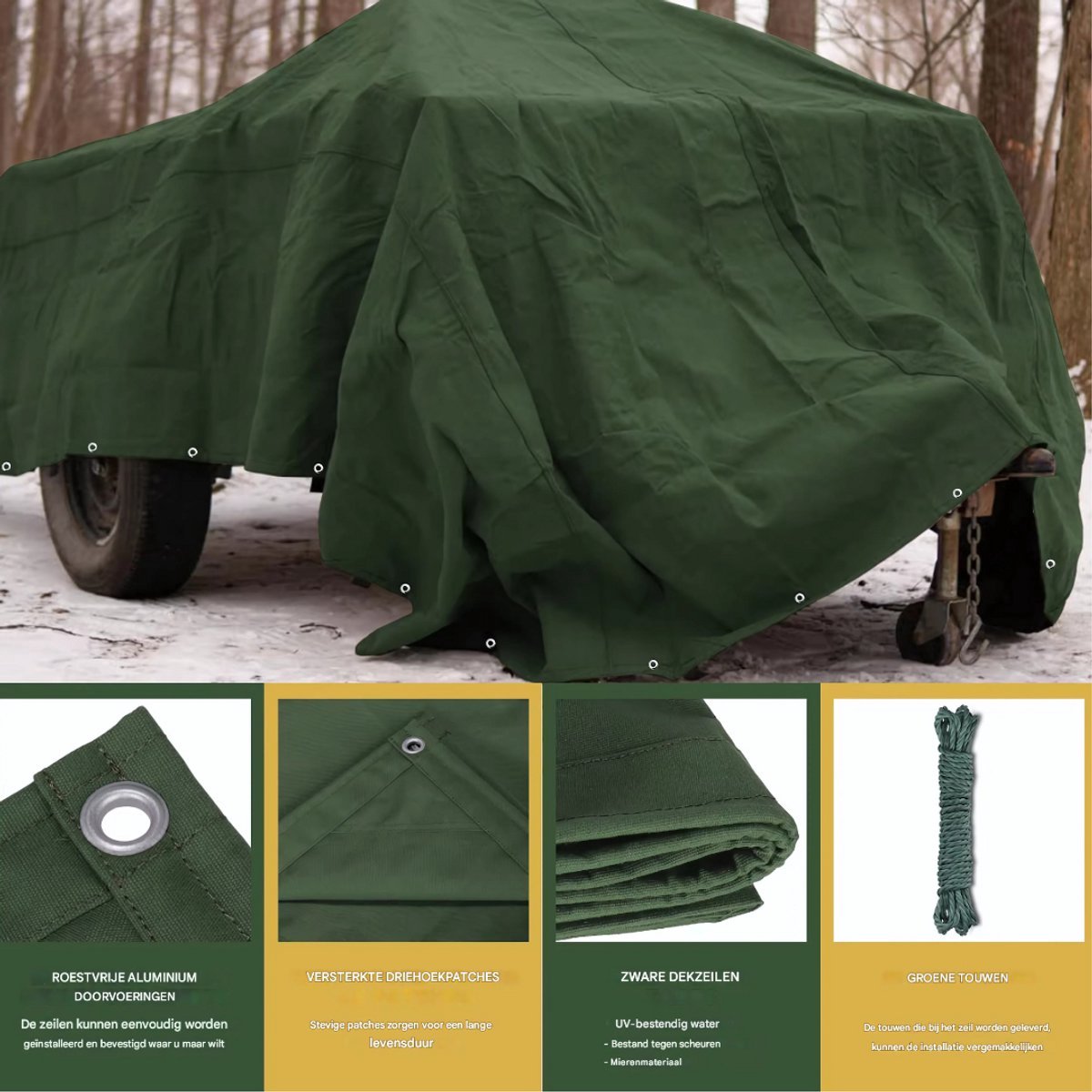 Dekzeil Tavien - 300x300cm - Waterdicht - Voor Luifel, Tent, Auto, Boot & Dak - Zwaar - Camping & Bescherming - Groen - Bouwzeil - Afdekzeil - Beschermhoes