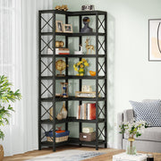 Boekenkast met 7 Lagen - Hoekkast - Bruin - Hoekrek - Voor Woonkamer, Slaapkamer of Kantoor