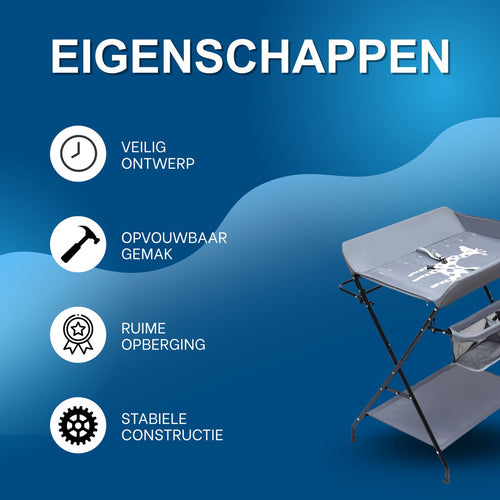 Babyverschoontafel – Verzorgingstafel - Opvouwbaar voor kinderkamer – Stabiel en veilig met opbergruimte – Max. draagvermogen 15 kg – Grijs - Zonder wielen