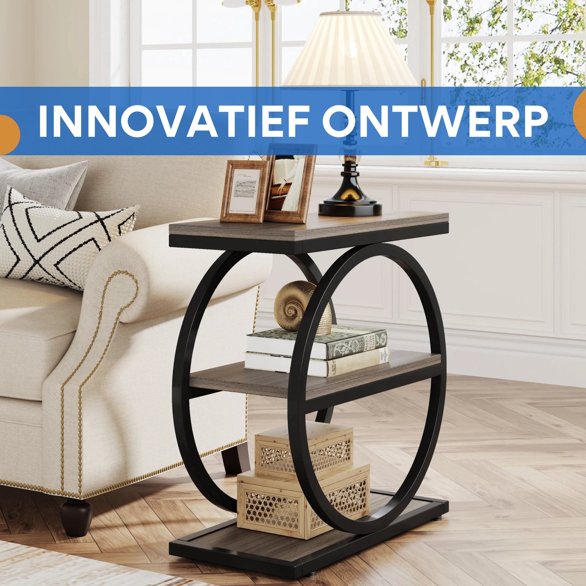 Luxe Bijzettafel Madini - Voor woonkamer of slaapkamer - Nachtkast - Grijs