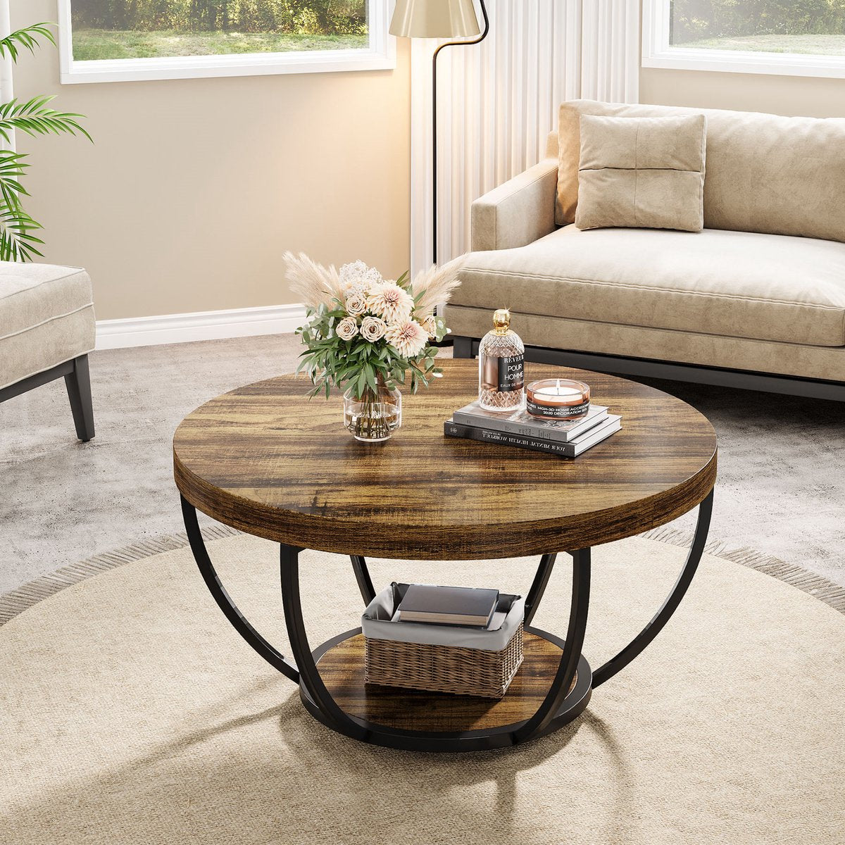 Salontafel Turin - Rond - Modern - Voor woonkamer - Bijzettafel - 80cm - Bruin