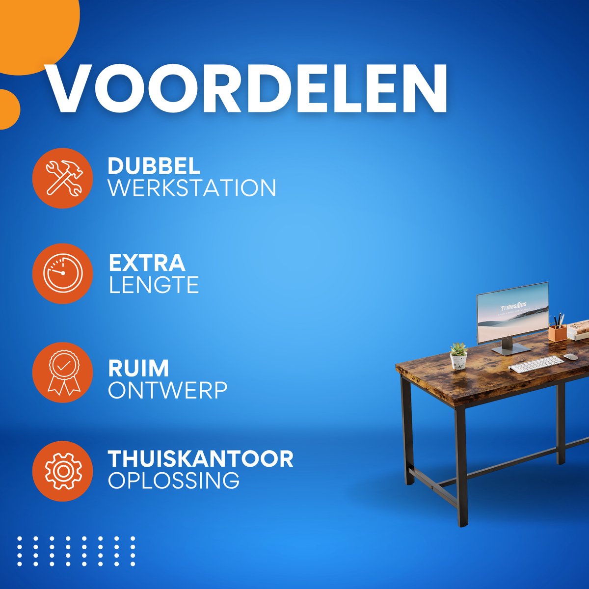 Computerbureau - Voor 2 personen en thuiskantoor - Extra lang dubbel werkstation - 78,7 inch, grote studie schrijftafel