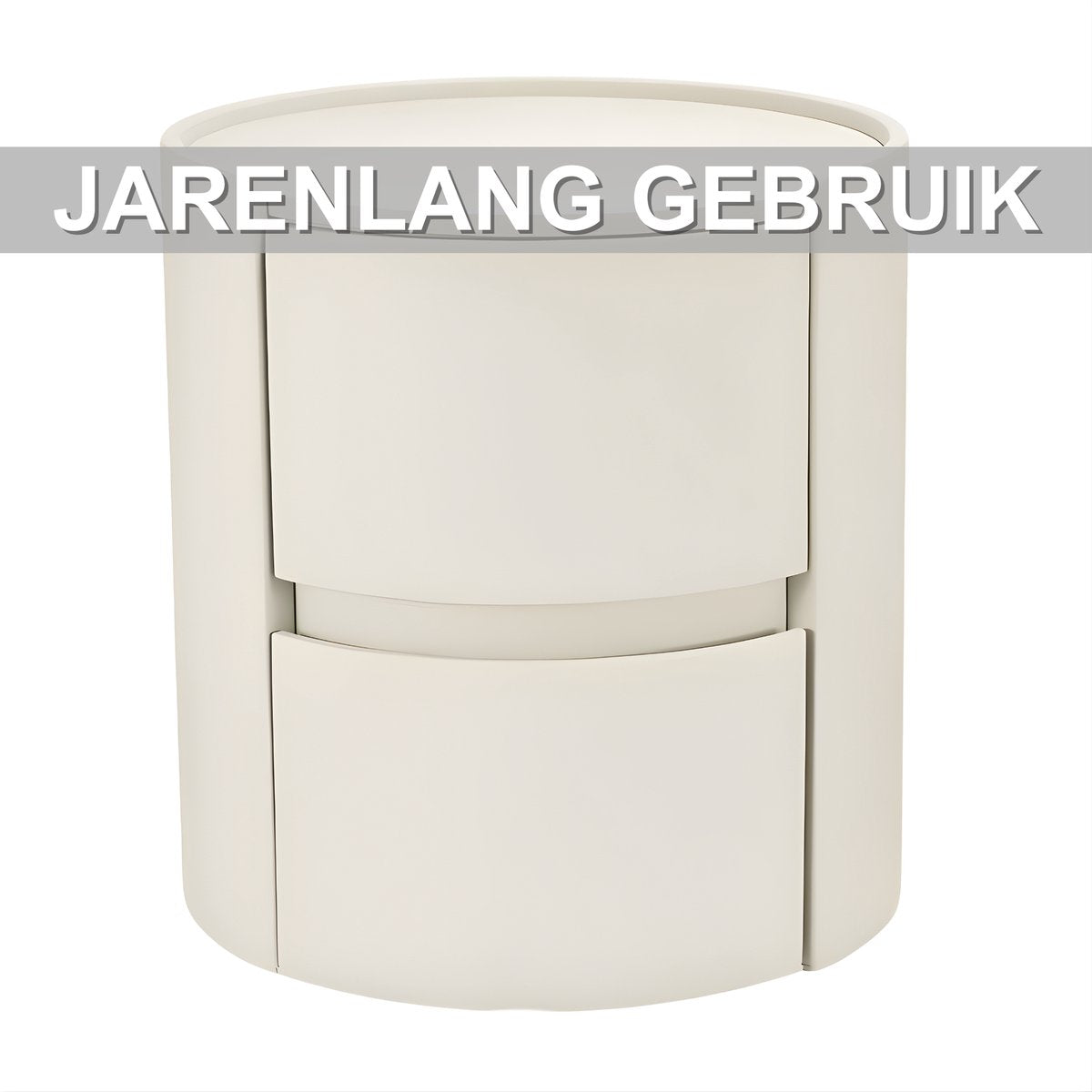 Rond nachtkastje - Bijzettafel - Voor thuis, kantoor of slaapkamer - Modern, met 2 laden - Massief hout - Wit