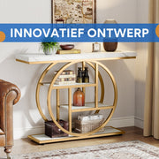 Consoletafel Novio - Sidetafel - Wandtafel - Haltafel - Goud/Wit - Voor Hal of woonkamer of Gang - 105x30x80 cm