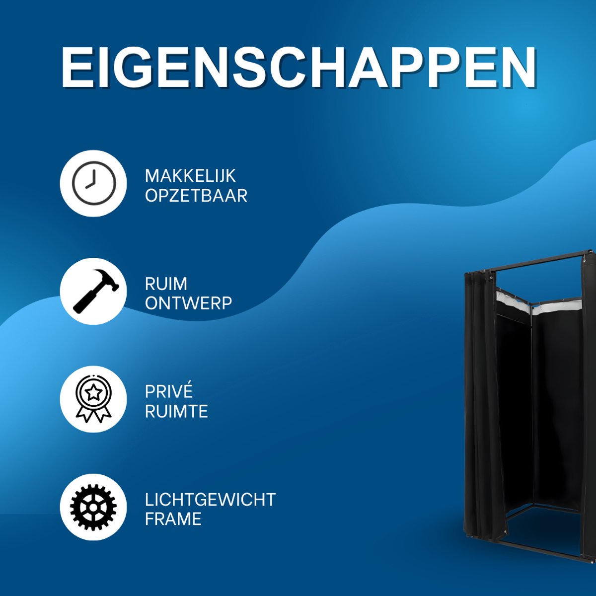 Paskamer met gordijn - Pashok - Opvouwbaar - Kleedkamer - Voor kledingwinkels - Zwart