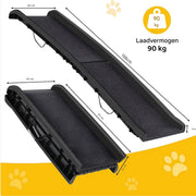 Opvouwbare loopplank - Hondentrap voor honden - Hondenloopplank - Draagbaar voor Honden tot 90 kg - Inklapbaar - Voor Auto's, Vrachtwagens en SUV's - 156cm - Zwart