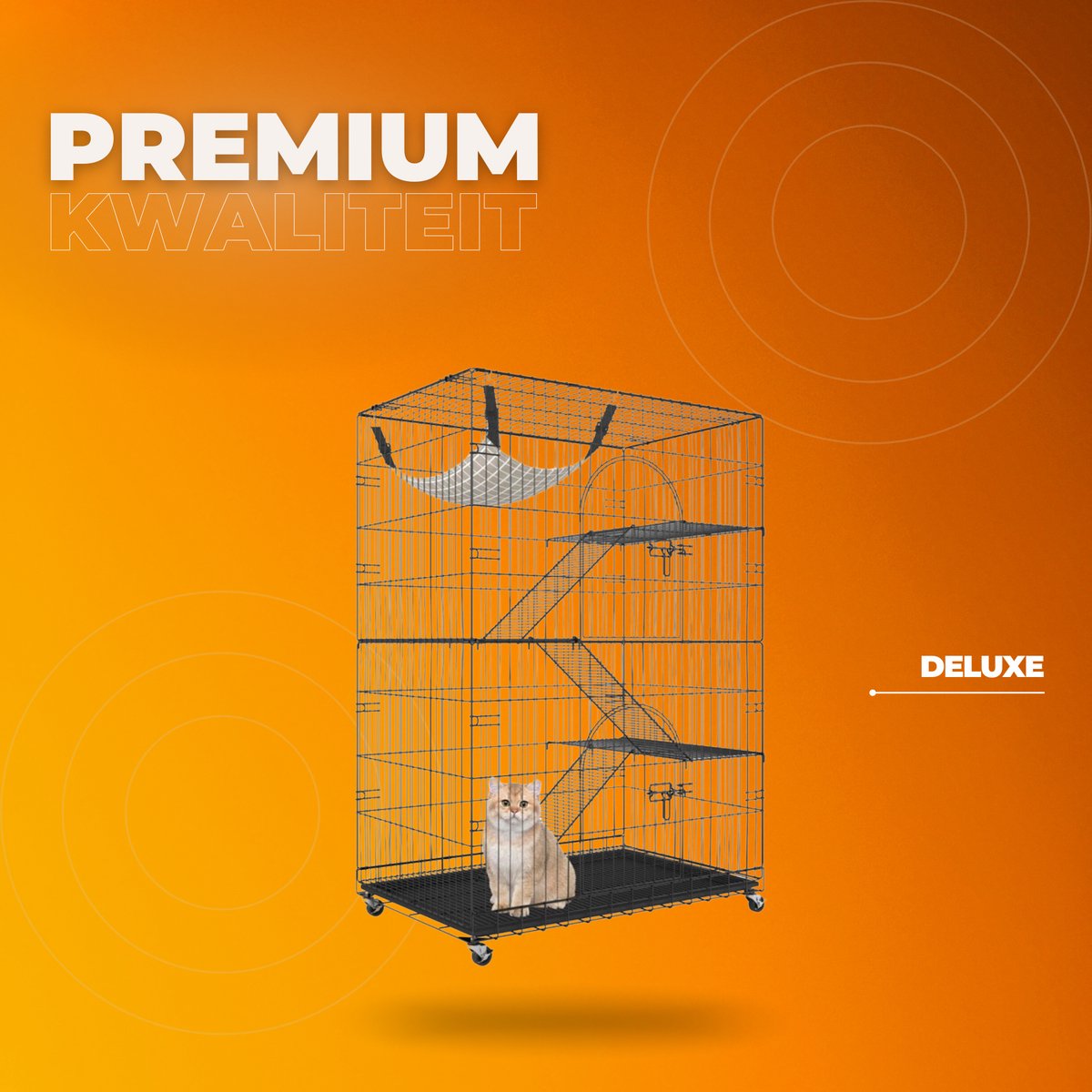 Kattenkooi - Metalen kattenbench kooi - 4 Niveaus - 3 Ladders - Voor binnen - 2 Deuren