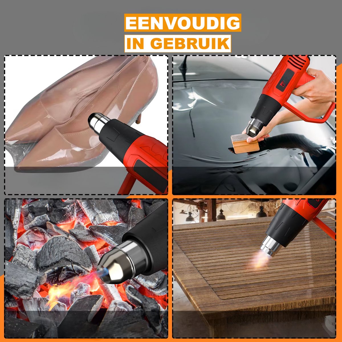 Warmtepistool Deluxe - 2000W Professionele Dubbele Temperatuurinstellingen 60℃-600℃ - Snelle Heteluchtpistoolset met 4 Nozzles