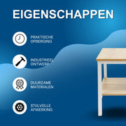 Bijzettafel - Voor slaapkamer of woonkamer - Met opbergrek en plank - Wit