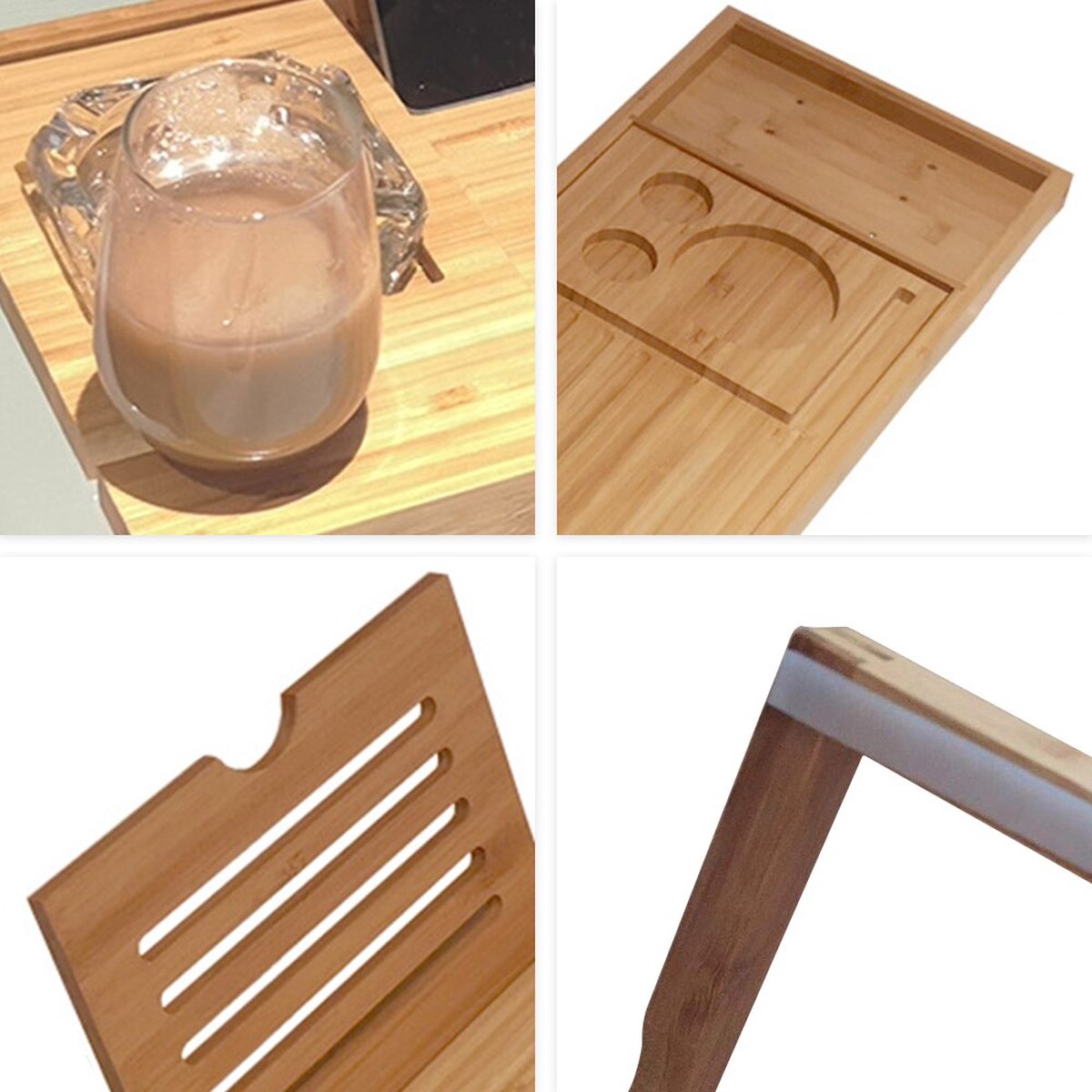 Frobin Badkuip Dienblad l Tablet Houder l Bamboe Lade l Spa Dienblad l Organiser l Boek Houder l Wijn Dienblad l Antislip Bodem l Uitschuifbaar Dienblad
