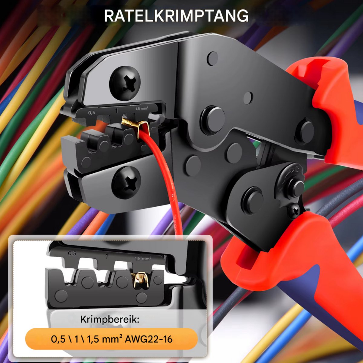 Krimptangen Tavien - Voor Spade Connector - 0,5-1,5mm² / 22-16 AWG - Elektrische Krimptang met 300 Stuks Kabel Messing Draad Terminals