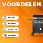 Propaangas BBQ-Grill met 3 Branders - Gas barbecue - Gietijzeren Roosters, Impulsontsteking & Thermometer