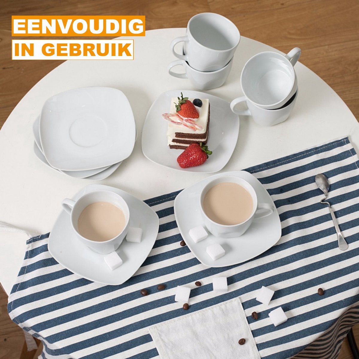 Prestina Mokkenset - 6 stuks - Wit - Dinerborden - Bordenset - Diepe borden - Ontbijtborden - Servies