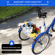 Driewieler Rustic - 7 versnellingen - Fiets voor volwassenen en senioren - 24 Inch - Opvouwbare - Verstelbaar - Met mand - Voorrem - Blauw - 120KG