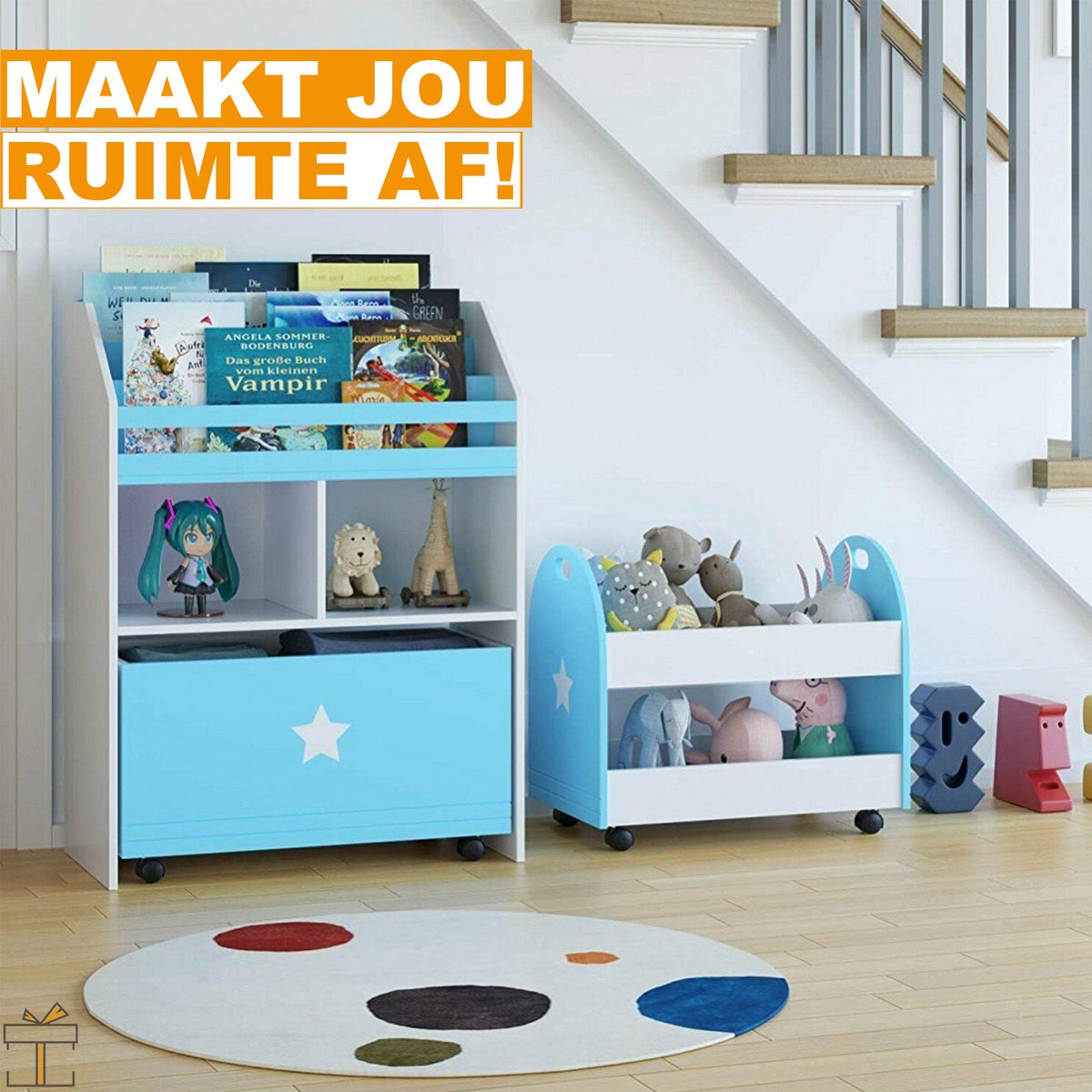 Happyment Speelgoedkast voor kinderen - Set van 2 - Boekenkast kind - Kinderkamer - Opbergkast - Boekenrek - MDF - Black friday - Kerstcadeau