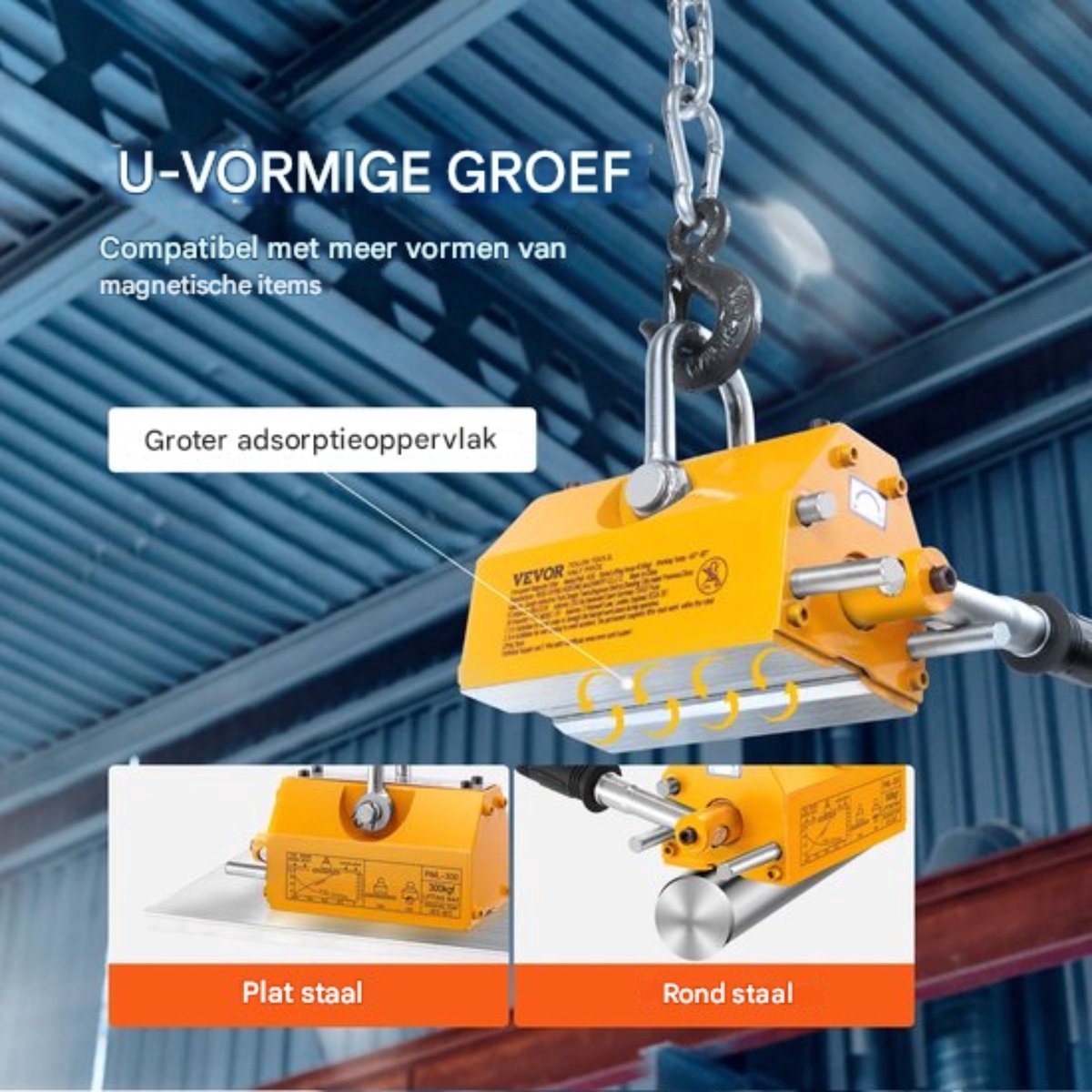Hefmagneet - Magnetische Lifter - 2000 kg Trekkracht - Neodymium en Staal - Oranje - Met Ontgrendeling