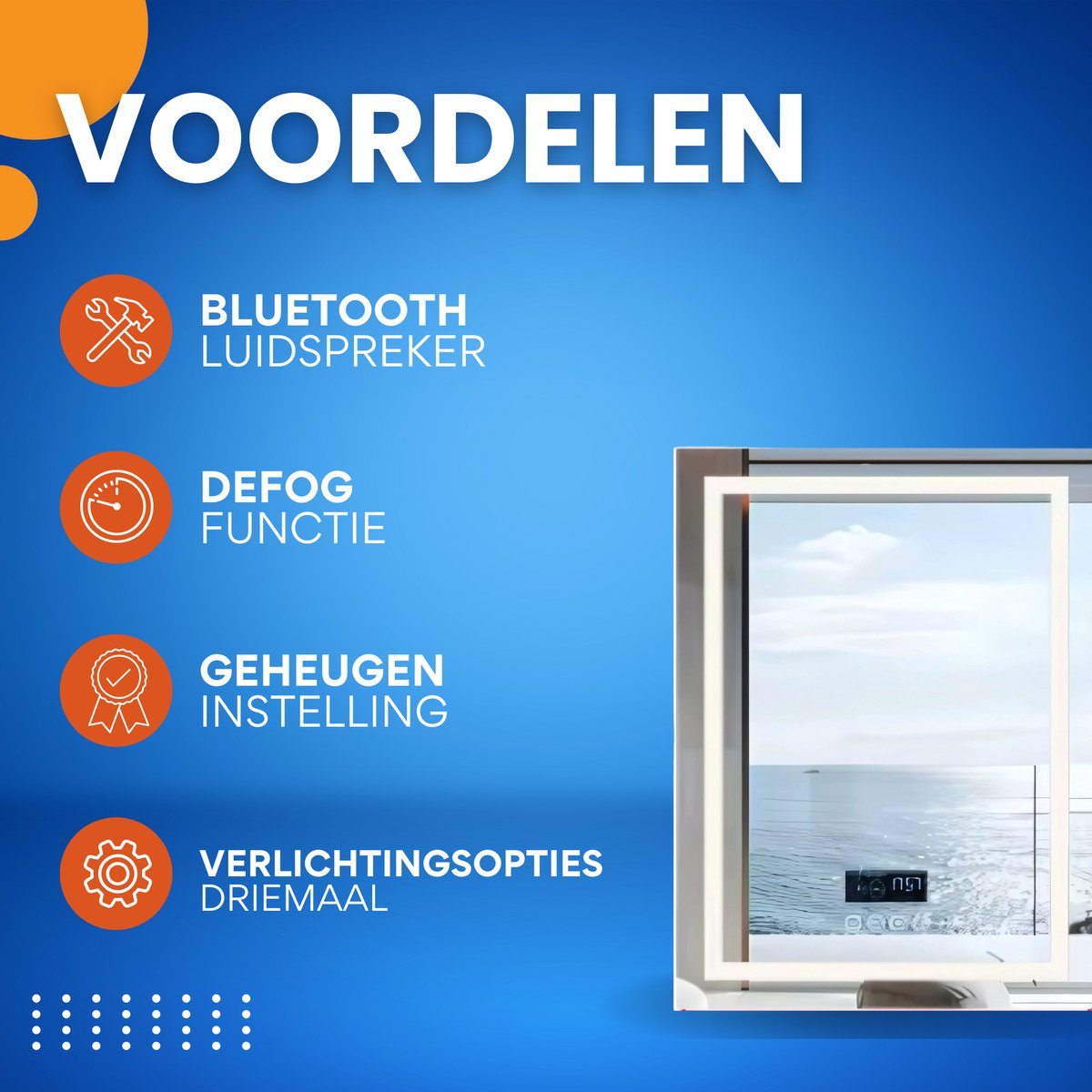 Muziek Badkamerspiegel - Met bluetooth en verlichting - 70x90cm - Voor Badkamer, Make-up & Wandmontage - Dimbaar licht - Vierkant