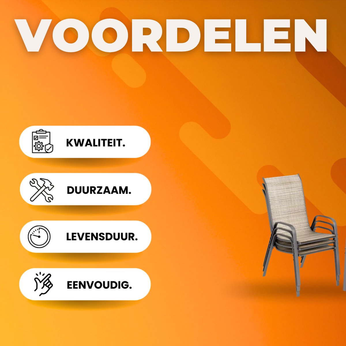Metalen Buitenstoelenset - Tuinstoelen - Tuintafel stoelen - Stapelbare Terrasstoelen van Textilene - Set van 4, Max. Belastbaarheid 150 kg - Bruin