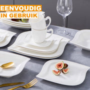 Refined Dinerborden – 6 persoons – 30 delig – Wit Keramisch – Serviesset – Breakfast Plates