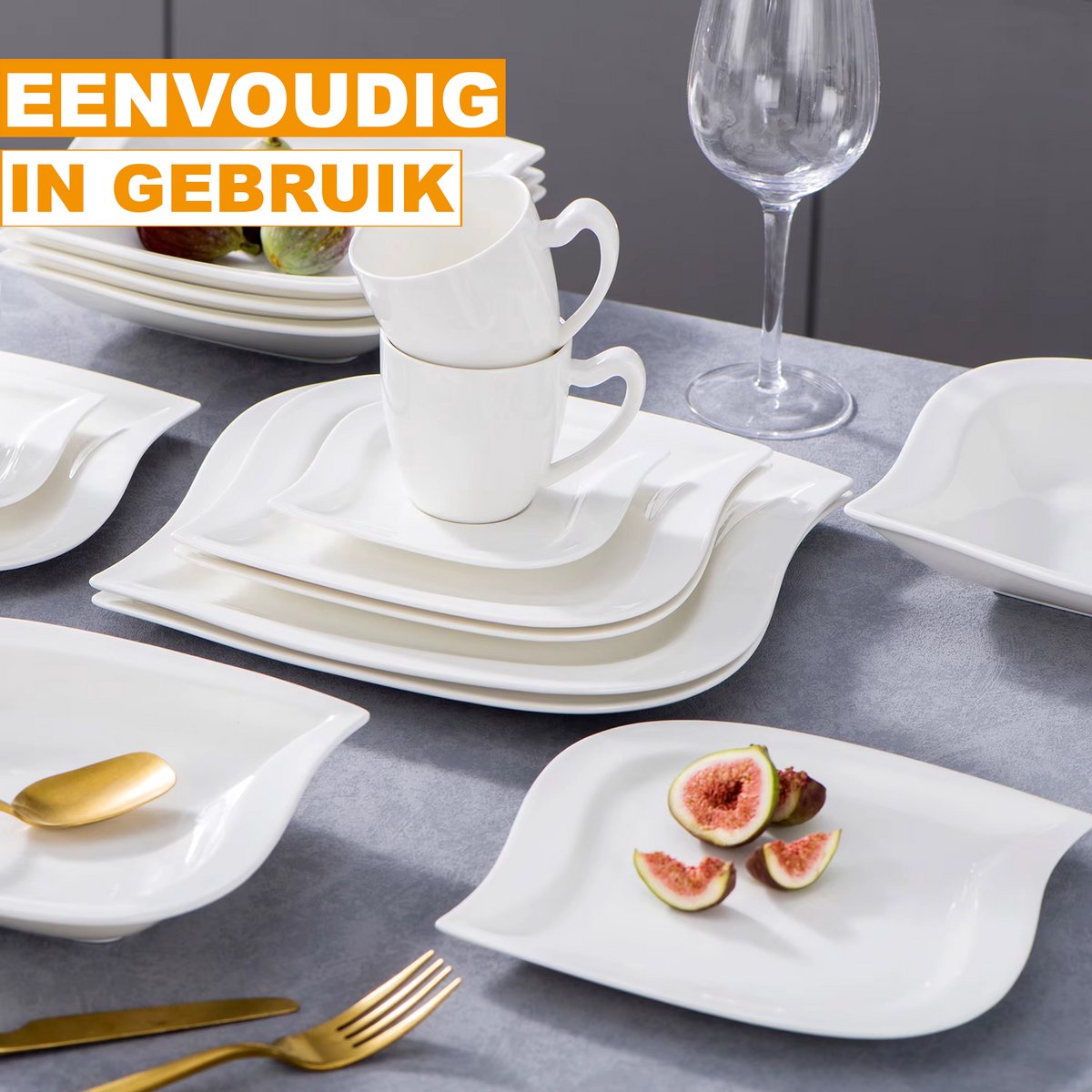 Refined Dinerborden – 6 persoons – 30 delig – Wit Keramisch – Serviesset – Breakfast Plates