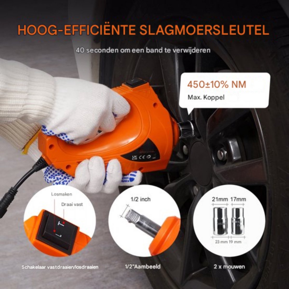 Draagbare Autokrik - Complete set - Elektrisch en Handmatig auto krik - Schaarkrik - Assteunen - Garage krik - 17-42mm - Oranje