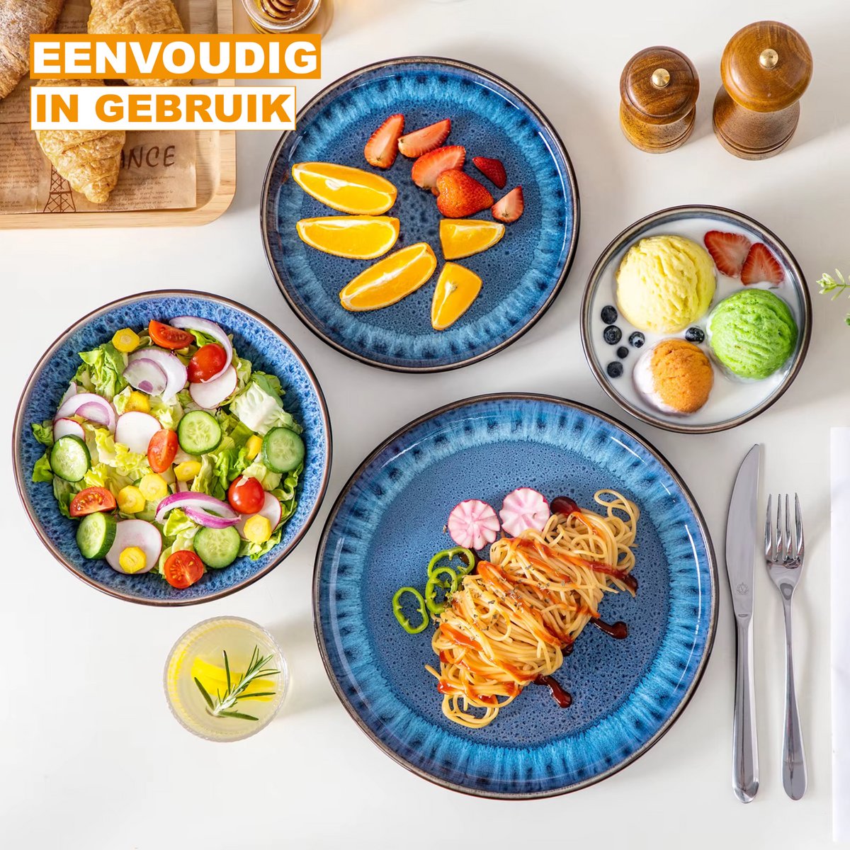 Morencia Serviesset - 48 delig - 12 persoons - Blue Eye - Dinerborden - Bordenset - Diepe borden - Ontbijtborden - Servies - Keukenservies