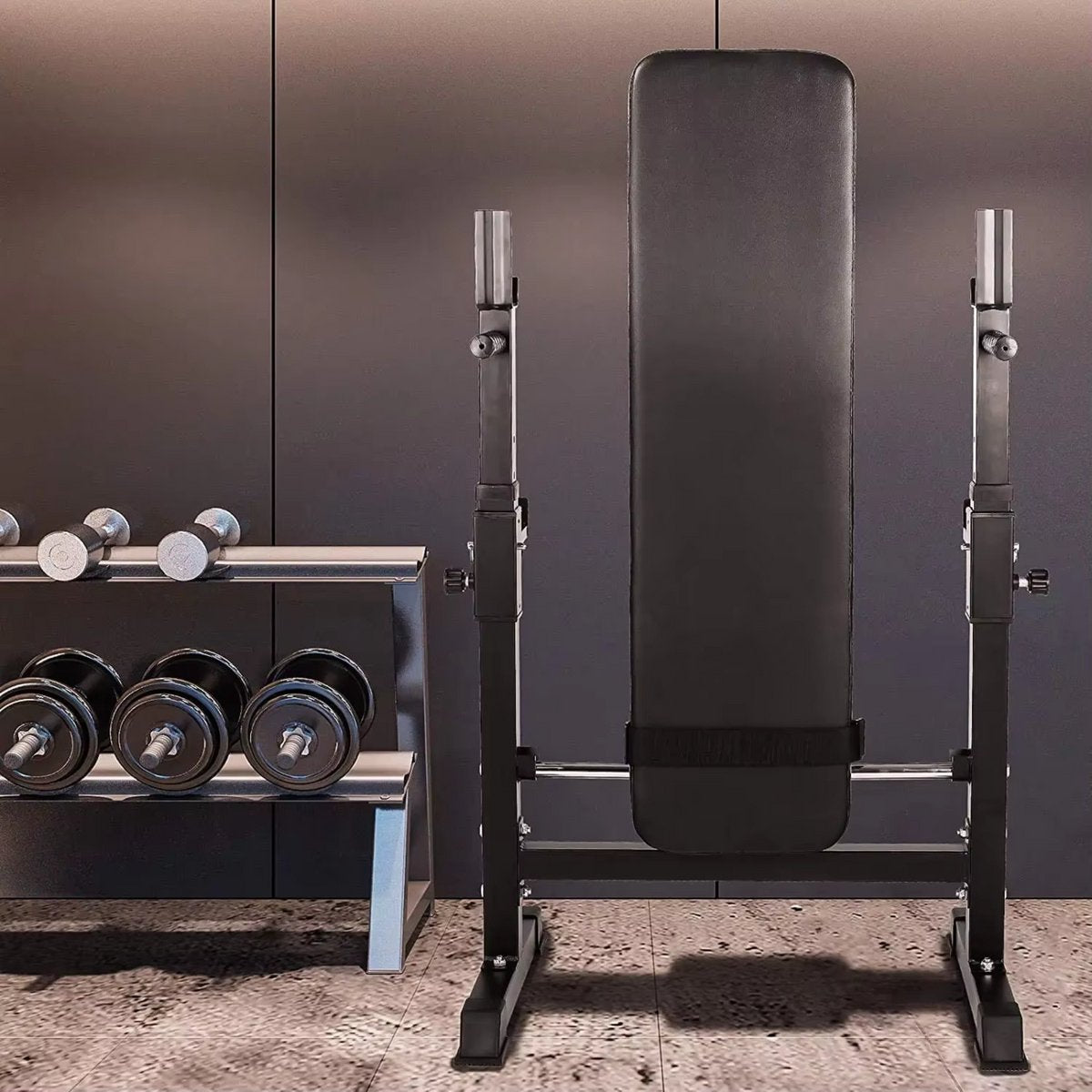 Multifunctionele Halterbank - Fitnessnank - Bench press - Bankdrukbank - Trainingsbank met Hulterrek, Opvouwbaar, Platte Bank en Squatrek - Tot 200 kg Capaciteit