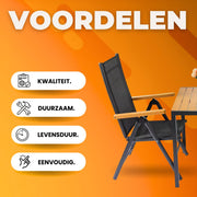 Balkonset Tuinmeubelen - Tuinset - Bistroset - Balkonmeubels - Loungeset - 3-delige set - Aluminium Zitgroep met Tuintafel en 2 Klapstoelen - 7-voudig Verstelbare Hoge Rugleuning
