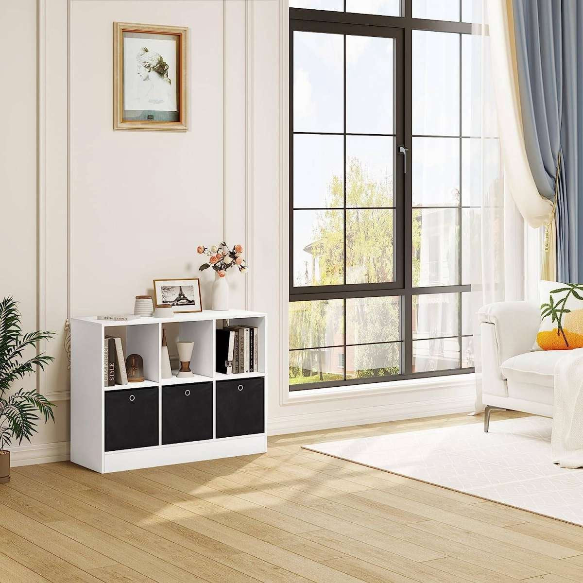 Happyment Boekenkast Bilta - Industrieel - 6 Vakken - Oak - 3 Lades - Boekenrek - Woonkamer, slaapkamer en kinderkamer - Hout - 80 x 60 x 30 cm