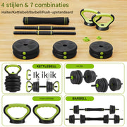 Verstelbare Halterset - Haltergrepen - Verstelbare dumbbells - Voor Thuisgym & Fitnessoefeningen - Dumbbell, Halter, Kettlebell & Push-Up Set - Multifunctioneel Trainingsgewicht - 20kg