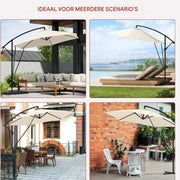 Ronde Parasol - Voor Balkon, Strand of Tuin - Verstelbaar & 45° Kantelbaar - UV-Resistent & Waterdicht - Beige